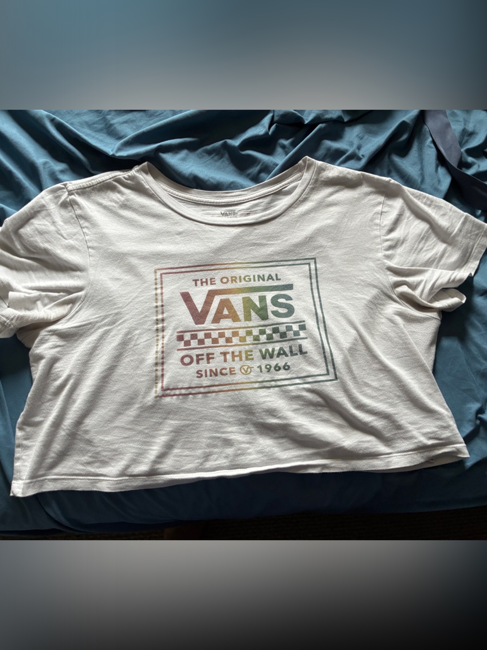 Vans Cream Tee with Muted Rainbow Logo
